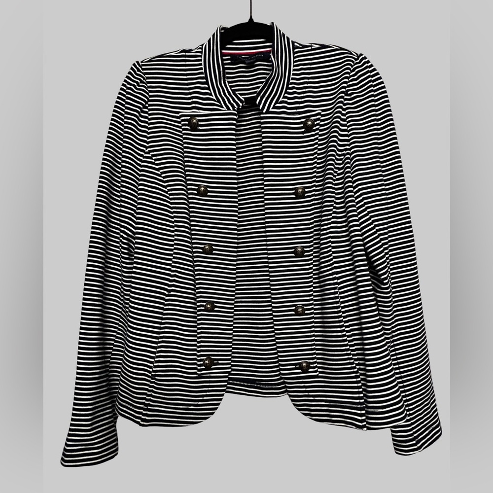 Tommy Hilfiger Military Style Navy and White Striped Jacket 95% Cotton Size M
